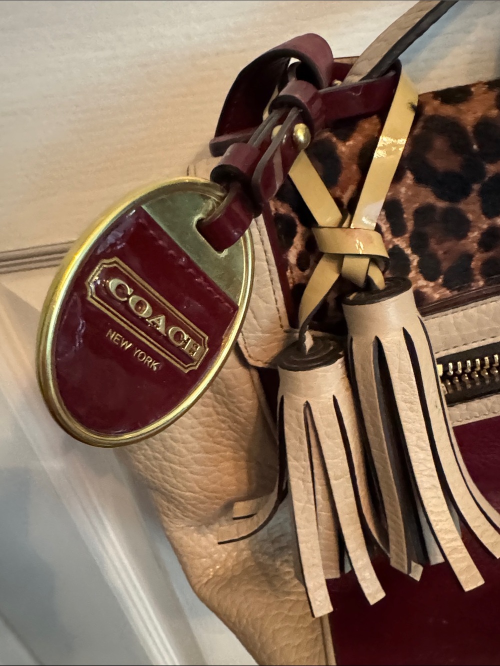 Coach Leopard-Print Crossbody Bag in Burgundy and Cream - Picture 7 of 9